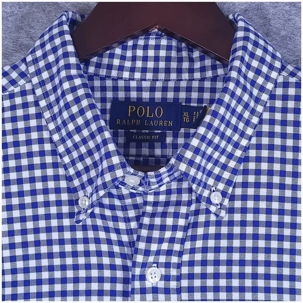 Polo Ralph Lauren Gingham Oxford Shirt Size XL Blue Preppy Pony Long Sleeve